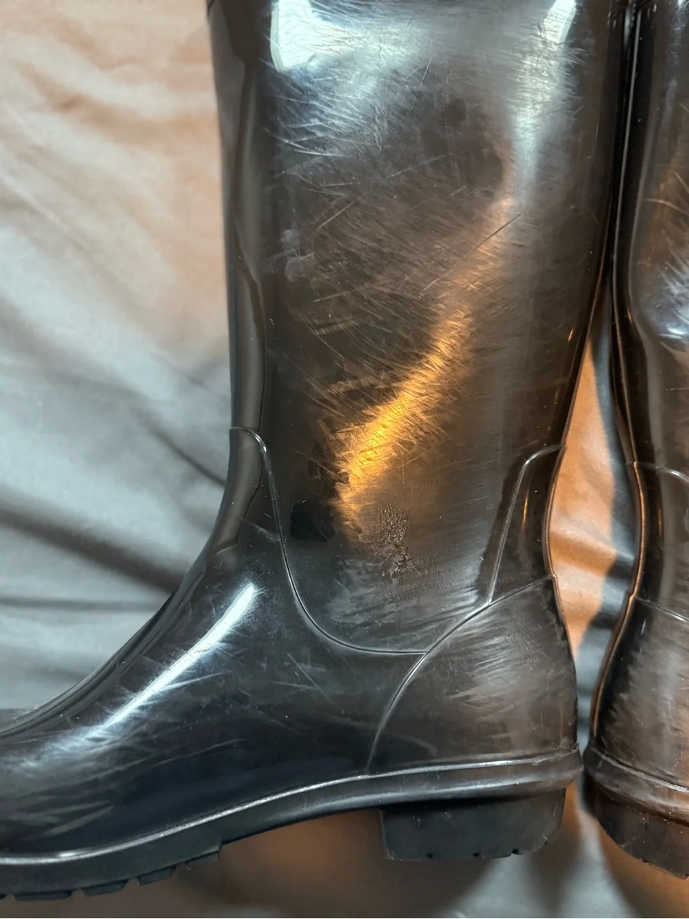 UGG Shay Glossy Black Tall Rain Boots with Logo Button